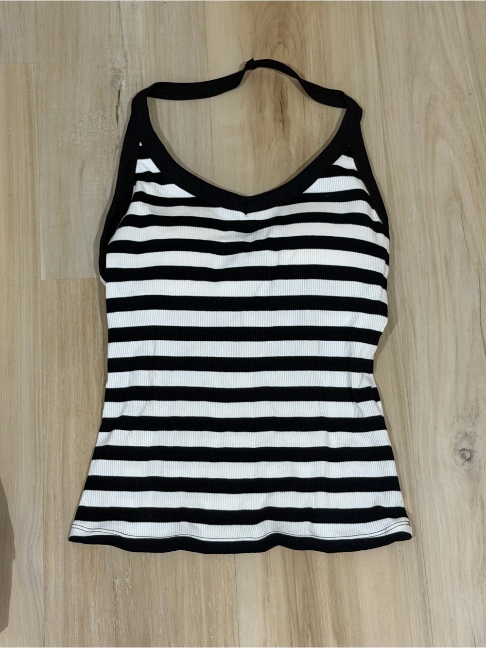 Black & White Striped V-Neck Tank Top